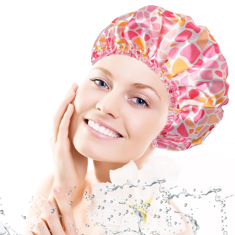 CHFONG Shower Caps for Women, 4 PCS Elastic and Reusable Bath Caps, Double Layers Shower Cap Reusable Waterproof, Bathing Shower Caps, Environmental Bath Hair Protection Cap - Stone - Image 2
